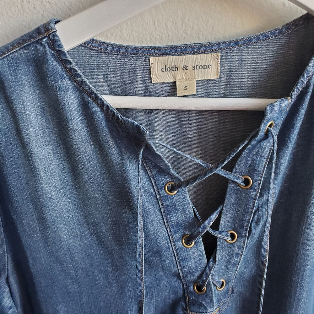 Cloth & Stone Chambray Lace-Up Tunic Dress - Picture 4 of 6